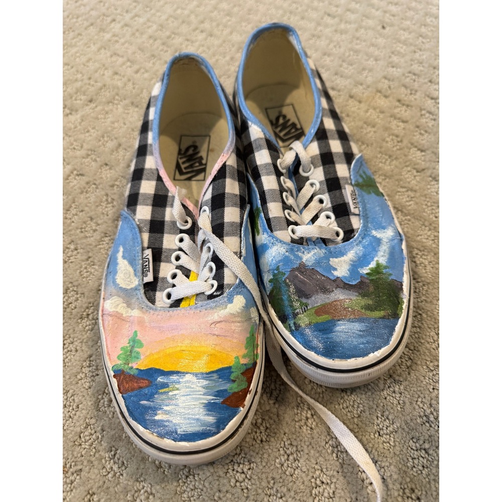 Vans Authentic Custom Hand‎ Painted Landscape Gingham Checkered Sneakers